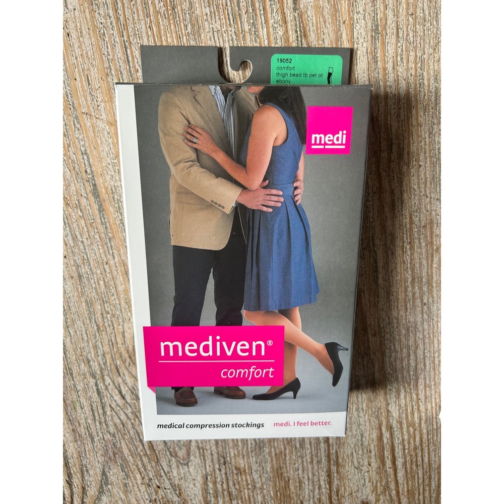 Mediven Women Compression Stockings Comfort Thigh High Open Toe Ebony Petite II